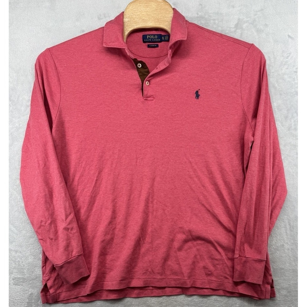 Polo Ralph Lauren Classic Fit Long Sleeve Polo Shirt Cotton Pink Men's XL READ